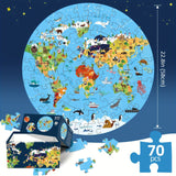 70-delige Dierenvloerpuzzel – Rond Wereldkaartontwerp voor Kinderen