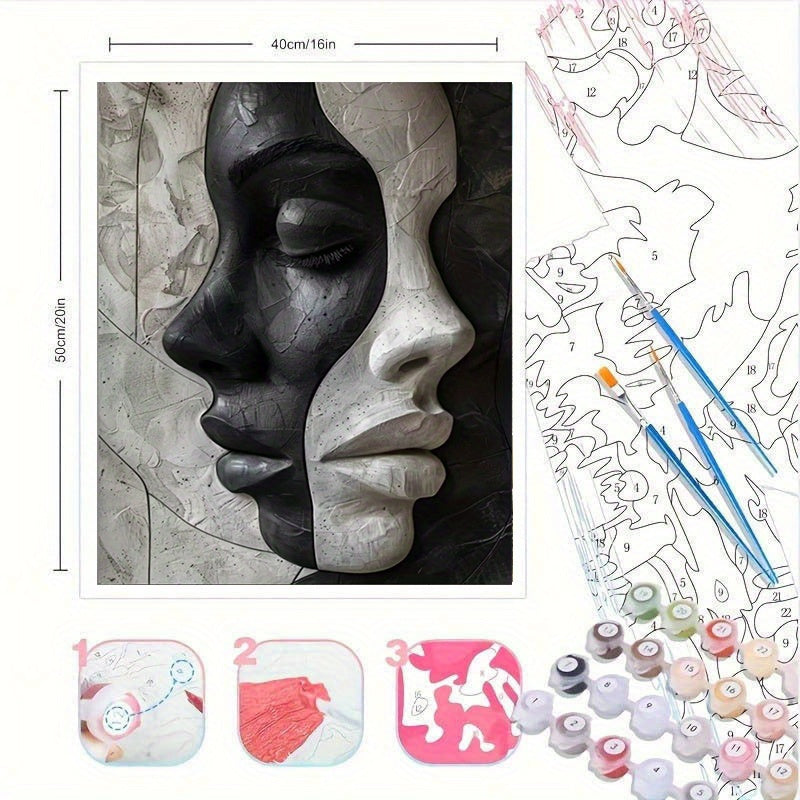 Abstract Vrouwelijk 3D Portret – DIY Canvas Set voor Kunstliefhebbers