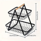 Twee- en Drie-Laagse Opbergmand met Houten Handvat - Stijlvolle Oplossing voor Keuken en Badkamer