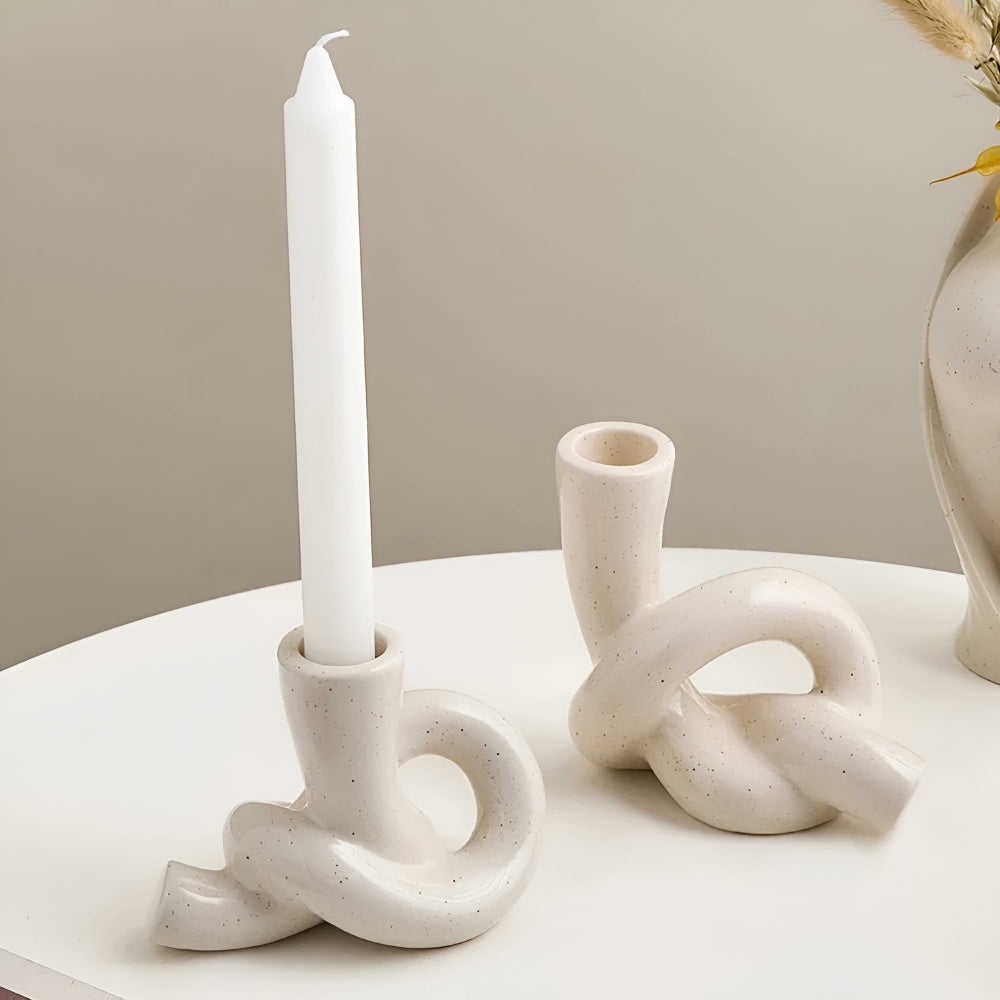 Minimalistische Keramische Knoop Kandelaar – Stijlvolle Woondecoratie