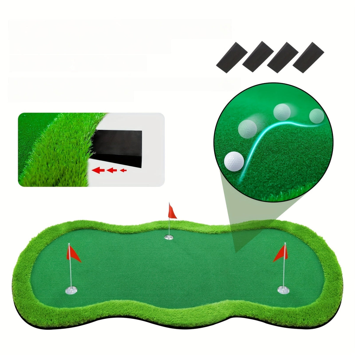 Grote Golf Putting Mat 152×305 cm | Indoor/Outdoor Golfmat | 3 Holes met Vlaggen & Cups voor Oefening