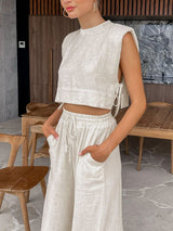 Twee-delig zomer-set met crop-top en broek – Valeria
