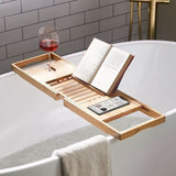 Solavera Bamboe Relax Tray | Uittrekbaar Badkuipblad | Duurzaam & Elegant | Met Glas- & Boekhouder voor Spa-genot Thuis