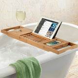 Solavera Bamboe Relax Tray | Uittrekbaar Badkuipblad | Duurzaam & Elegant | Met Glas- & Boekhouder voor Spa-genot Thuis
