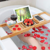 Solavera Bamboe Relax Tray | Uittrekbaar Badkuipblad | Duurzaam & Elegant | Met Glas- & Boekhouder voor Spa-genot Thuis