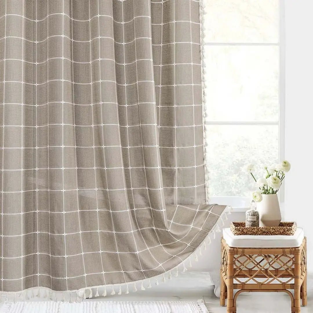 COTTAGELOOM – Boho-Linnen Douchegordijn met Kwasten