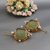 Vintage Groene Oorbellen met Parels - Valeria