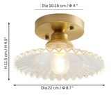 Geribbelde Glazen Bloem Plafondlamp – Vintage Elegantie met een Bloemige Touch