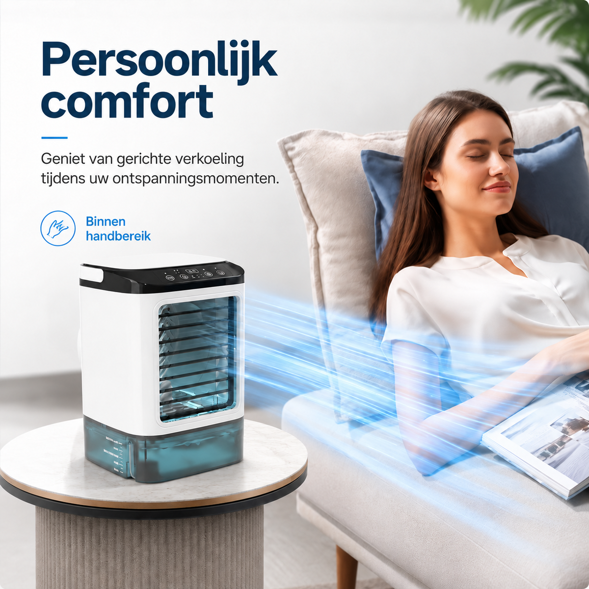 Draagbare desktop-luchtkoeler met verdampingsprincipe – USB-voeding met een groot waterreservoir