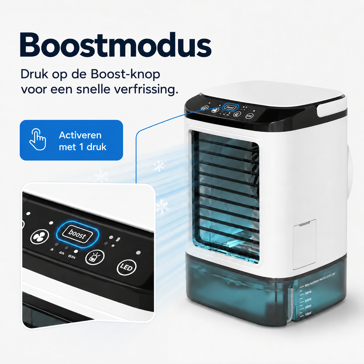Draagbare desktop-luchtkoeler met verdampingsprincipe – USB-voeding met een groot waterreservoir
