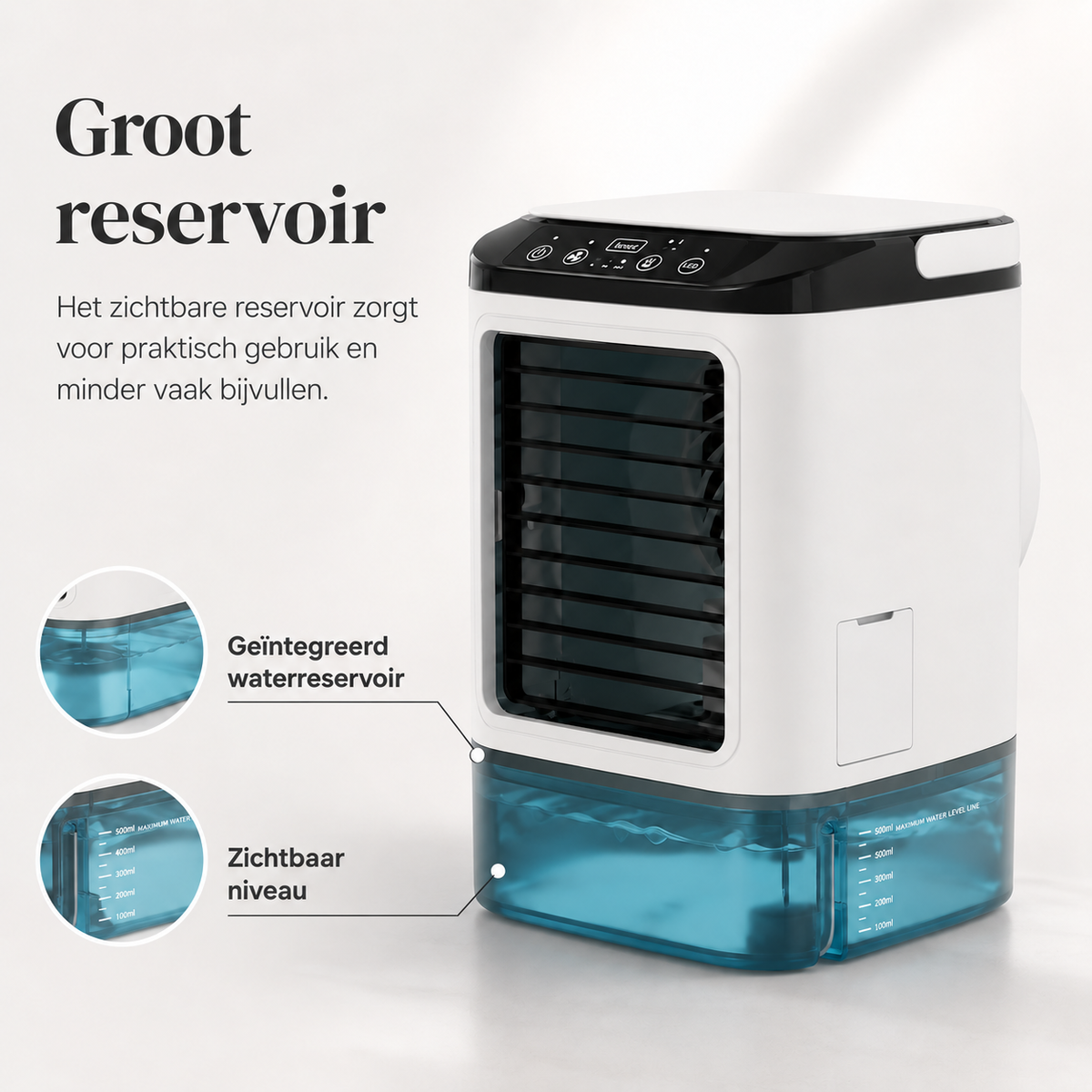 Draagbare desktop-luchtkoeler met verdampingsprincipe – USB-voeding met een groot waterreservoir