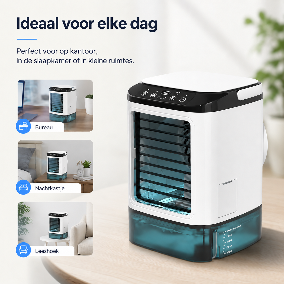 Draagbare desktop-luchtkoeler met verdampingsprincipe – USB-voeding met een groot waterreservoir