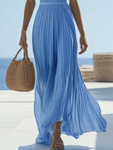 Heldere en mooie hoogwaardige chiffon lichtblauwe maxi jurk voor dames