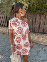 Nathalia - one-shoulder mini jurk | One-Shoulder Jurk Dames Rood | Chique Mini Jurk | Zomerjurk met Chique Print | Feestjurk voor Avondje Uit | Comfortabele Pasvorm | Maat S - 3XL