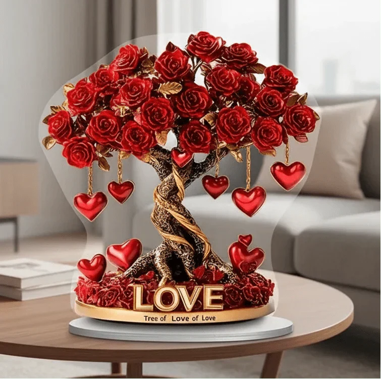 NOBLEHEART GEM – Elegante rozenboom van kristal in de vorm van een hart met gouden basis