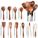 Norvo | 11-delig keukenhulpmiddelen set gemaakt van teak – Inclusief houder – Natuurlijke uitstraling voor de keuken