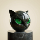 NoirCat Sculptuur | Hoogglans Hars Kat Hoofd Buste | Reflectieve Marmer-Gemodelleerde Afwerking | Hoog-Contrast Pupil Dilation Optiek | Desktop Anatomisch Feline Model | Niet-Poreus Gewogen Kunstobject