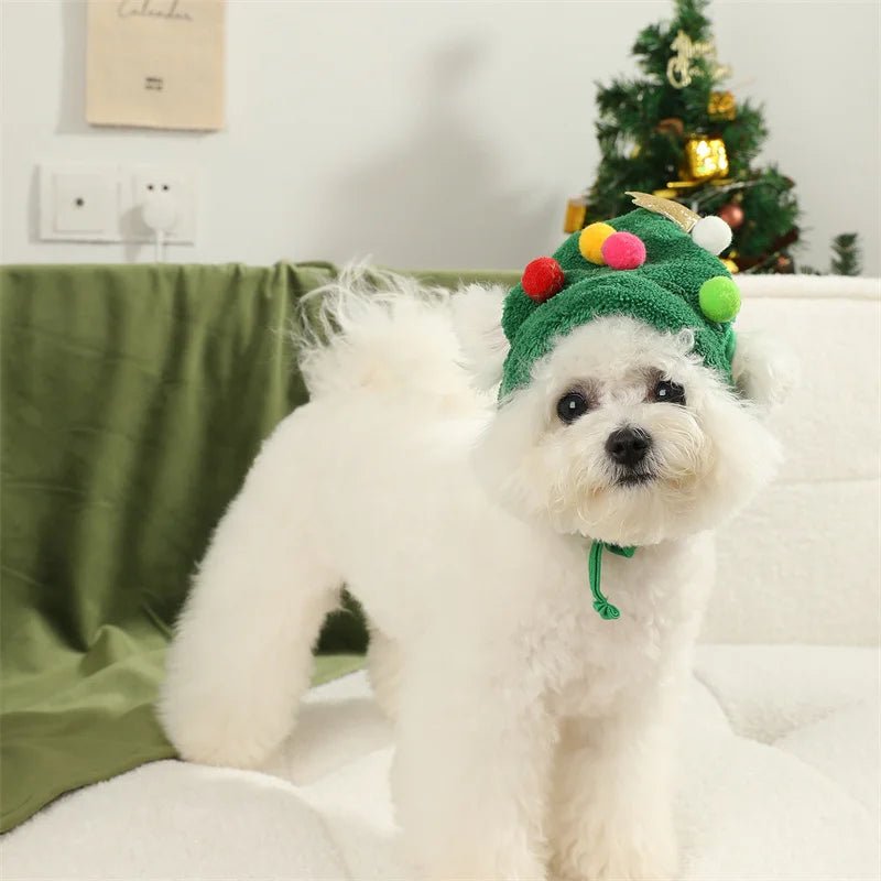 PAWSHINE – Pluche kerstmuts met elegante gouden rand voor huisdieren