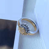 Sprankelende Zilveren Kristallen Ring – Elegante 925 Sterling Zilveren Ring met Maan- & Zonendesign