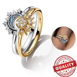Sprankelende Zilveren Kristallen Ring – Elegante 925 Sterling Zilveren Ring met Maan- & Zonendesign