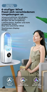 Airevo Luchtkoeler | Bladeloos USB-Ventilator | 6 Niveaus | Stil & Met Timer | Luchtbevochtiging