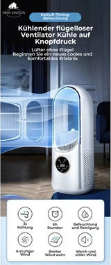 Airevo Luchtkoeler | Bladeloos USB-Ventilator | 6 Niveaus | Stil & Met Timer | Luchtbevochtiging