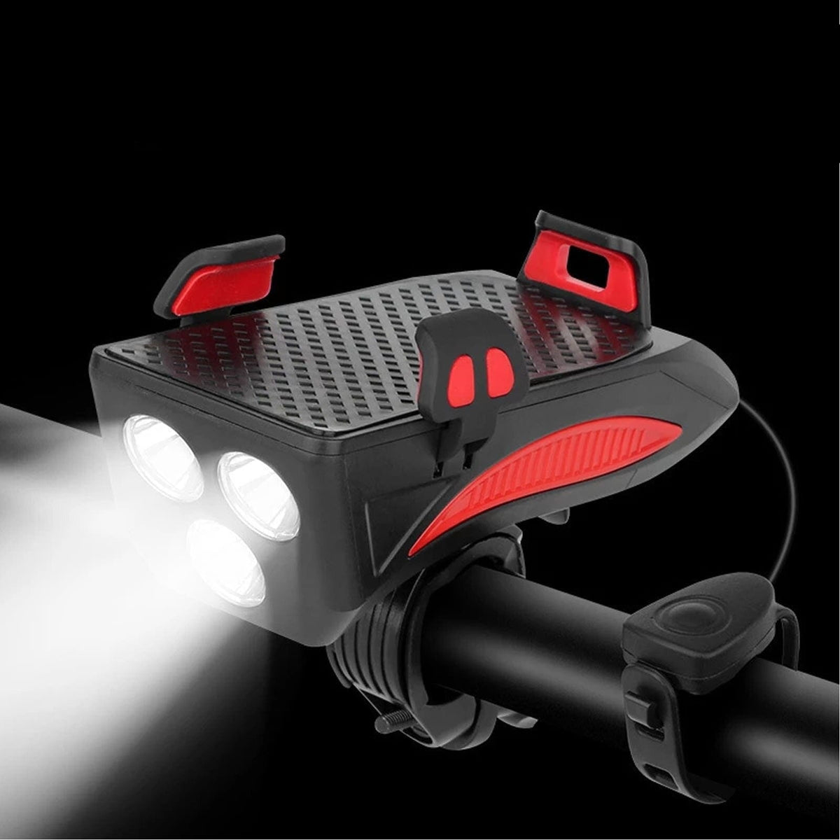 RideLight | 4-in-1 Multifunctionele Fietslamp | Telefoonhouder | Powerbank | Claxon | Schokbestendig | Waterdicht | 400 Lumen | 3 Lichtstanden | Universele Compatibiliteit | Eenvoudige Installatie