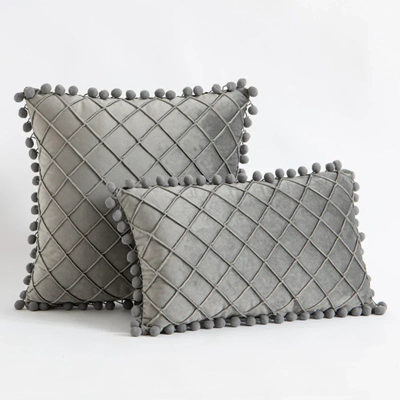 Inyahome Fluwelen Taille Sierkussen Met Pompom Effen Kleur Decoratief