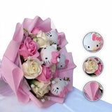 Boeket Van Gekleurde Synthetische Bloemen Met Hello Kitty Figuren Voor Cadeaus En Decoratie