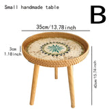 Scandi Salontafel - Handgemaakte Rieten Salontafel rond - Salontafel Hout