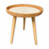 Scandi Salontafel - Handgemaakte Rieten Salontafel rond - Salontafel Hout