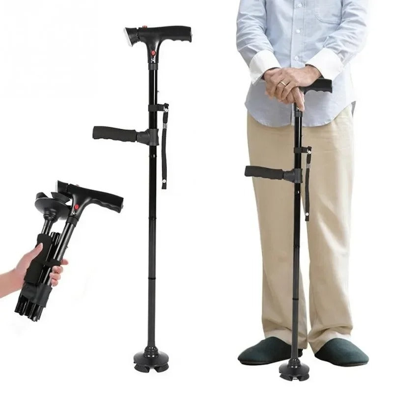 Opvouwbare wandelstok met dubbele handgrepen, alarm & lamp
