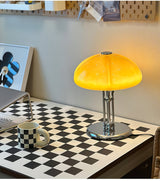 Paddenstoel Bauhaus Tafellamp – Tijdloos Ontwerp in Amber Glas & Metaal