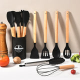 Culinora Siliconen Keukengerei Set | Hittebestendig tot 230 °C | 12-delig met Houten Handvatten | Klopper, Spatel, Tang & meer