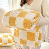 Pandaluna Knuffeldeken Flanel met Ruitpatroon | Zacht & Ademend | Voor Bank, Bed & Kantoor | Wasmachinebestendig | Roze/Wit