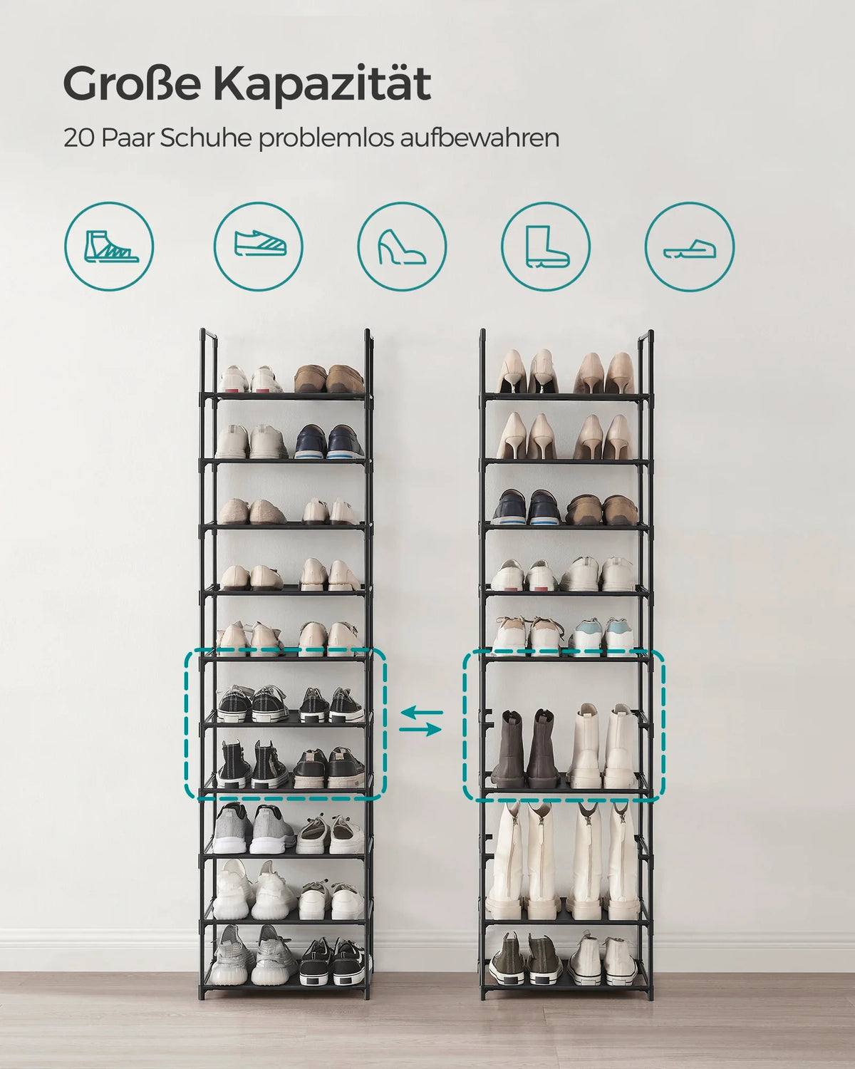 Metalen schoenenkast | Smalle schoenenrek | Ruimtebesparende schoenenopslag | StahlLine