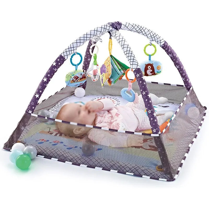 Baby Speelmat met Fitness Frame โ Educatief & Zacht Canvas โ CE-Gecertificeerd โ Activiteitenmat voor Pasgeborenen & Peuters