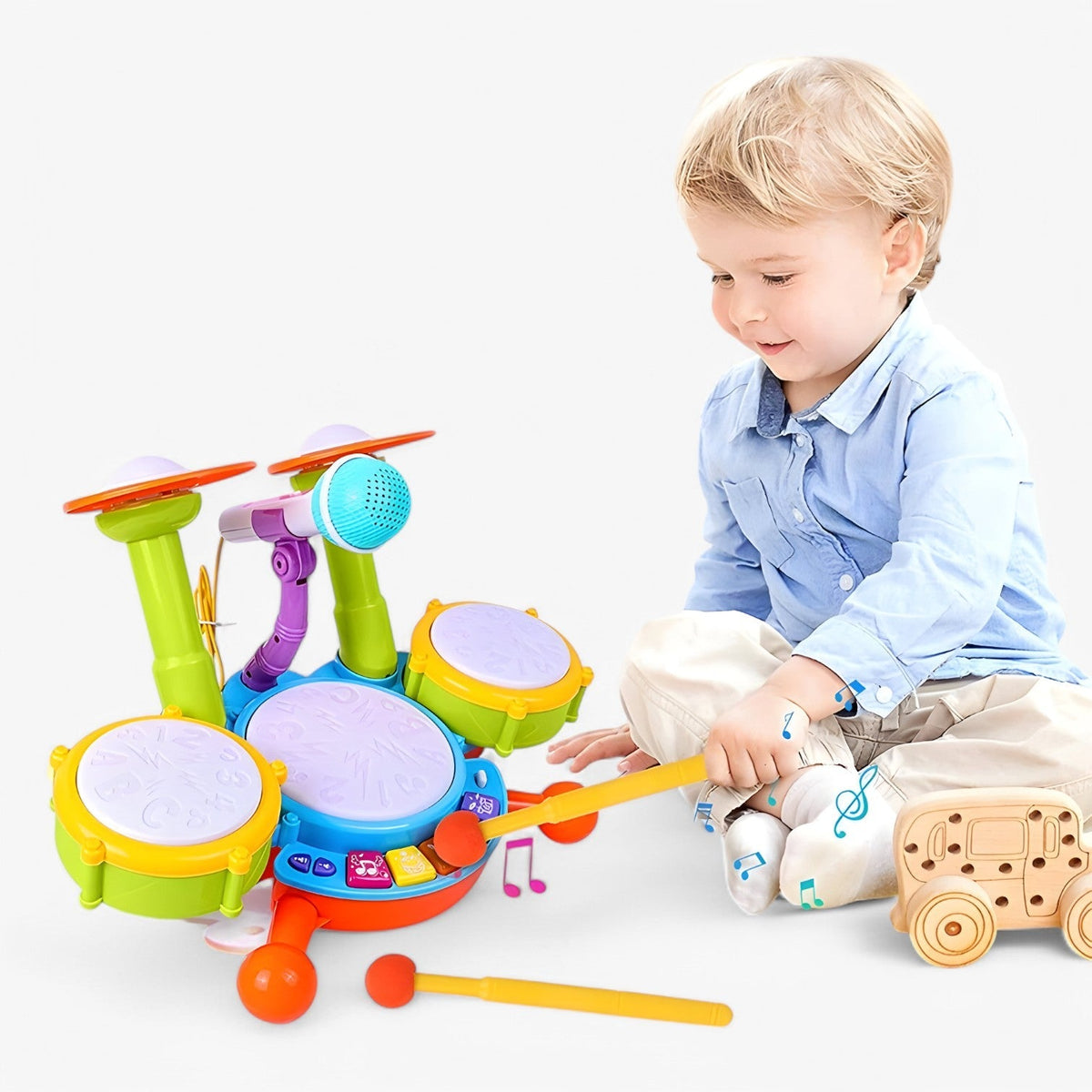 Interactieve Leer-Drommelset met Microfoon voor Peuters – RitmePlezier Mini