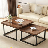 Set van 2 Vierkante Salontafels – Walnoot hout & Zwart, Modern Industrieel Design met Metalen Frame