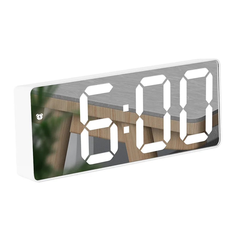 Moderne Elektronische Spiegelwekker met LED-display, Alarmfunctie en Temperatuurweergave – Stijlvol Digitale Klok voor Slaapkamer en Kantoor