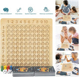 Leer spel Houten bord voor vermenigvuldiging 1–10 met kaarten & dobbelstenen