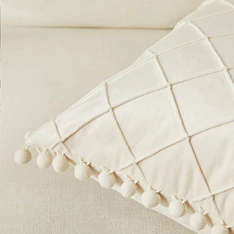 Inyahome Fluwelen Taille Sierkussen Met Pompom Effen Kleur Decoratief