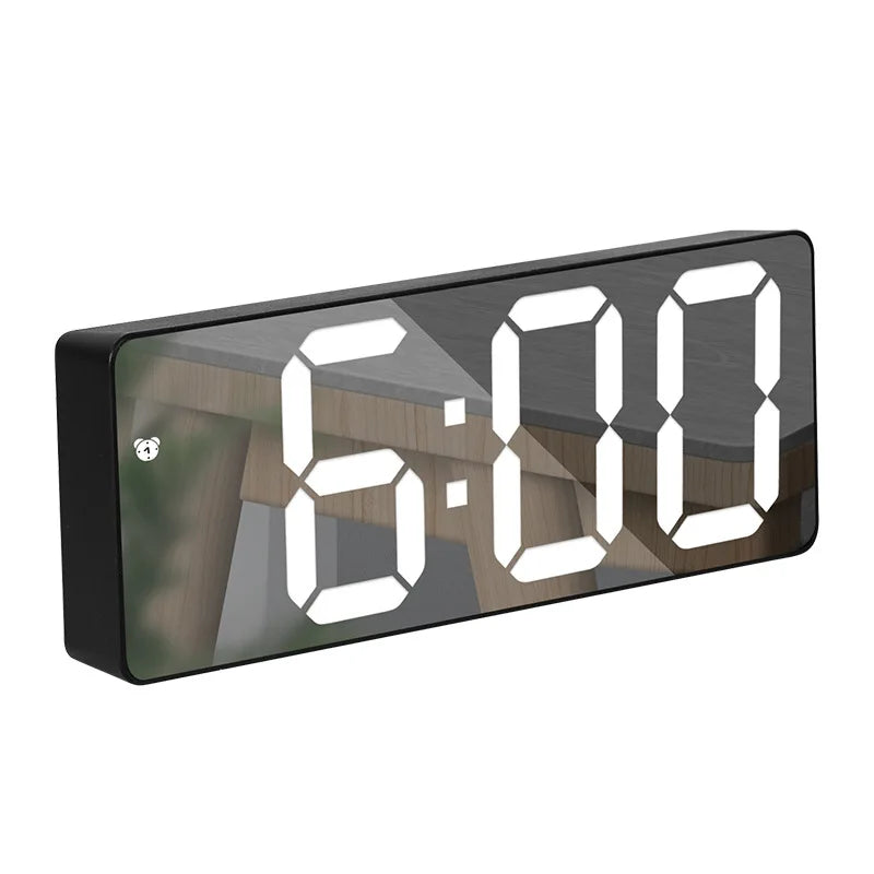 Moderne Elektronische Spiegelwekker met LED-display, Alarmfunctie en Temperatuurweergave – Stijlvol Digitale Klok voor Slaapkamer en Kantoor