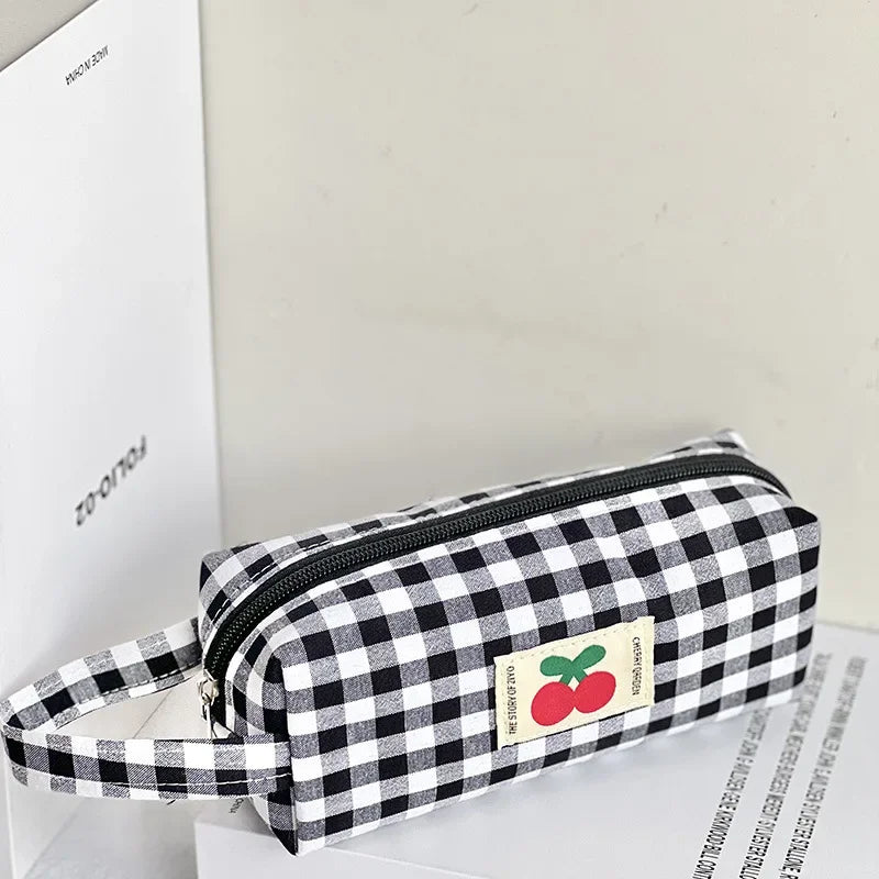 Kawaii geborduurde etui met kersenprint | Pennenzak | Japanse opbergcase voor schoolbenodigdheden