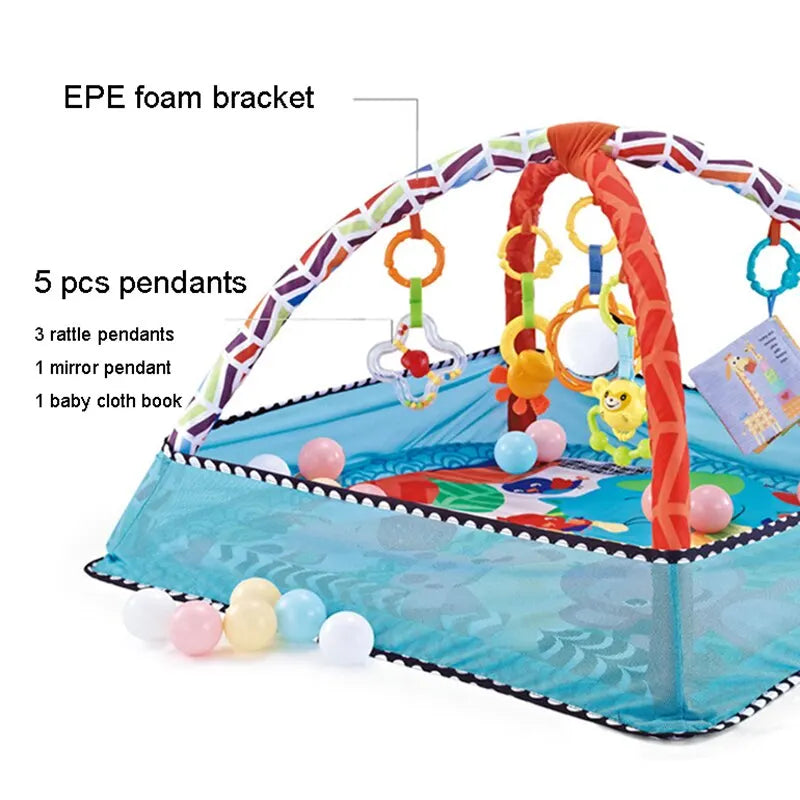 Baby Speelmat met Fitness Frame โ Educatief & Zacht Canvas โ CE-Gecertificeerd โ Activiteitenmat voor Pasgeborenen & Peuters