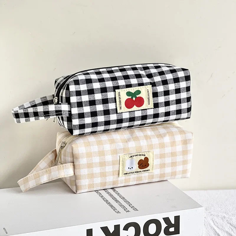Kawaii geborduurde etui met kersenprint | Pennenzak | Japanse opbergcase voor schoolbenodigdheden
