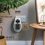 ThermoEase 350W Compact Verwarmingsapparaat | Wandcontactdoosverwarming met afstandsbediening | LED-display & Timer | 180° Draaistekker