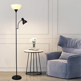 Minimalistische vloerlamp van ijzer met twee lichtbronnen in zwart of goud