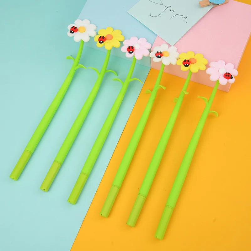 3x buigzame gelpennen in bloemenvorm | Pennen | Kawaii schrijfgerei voor kinderen of als prijsjes