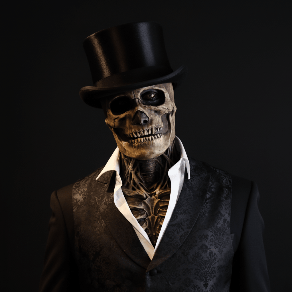 GRAVEFACE – Realistische Schedelmasker met Hoed voor ultieme Halloween-kostuum